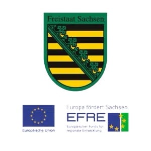 Logos Freistaat Sachsen, Europäische Union und EFRE mit dem Schriftzug Europa fördert Sachsen